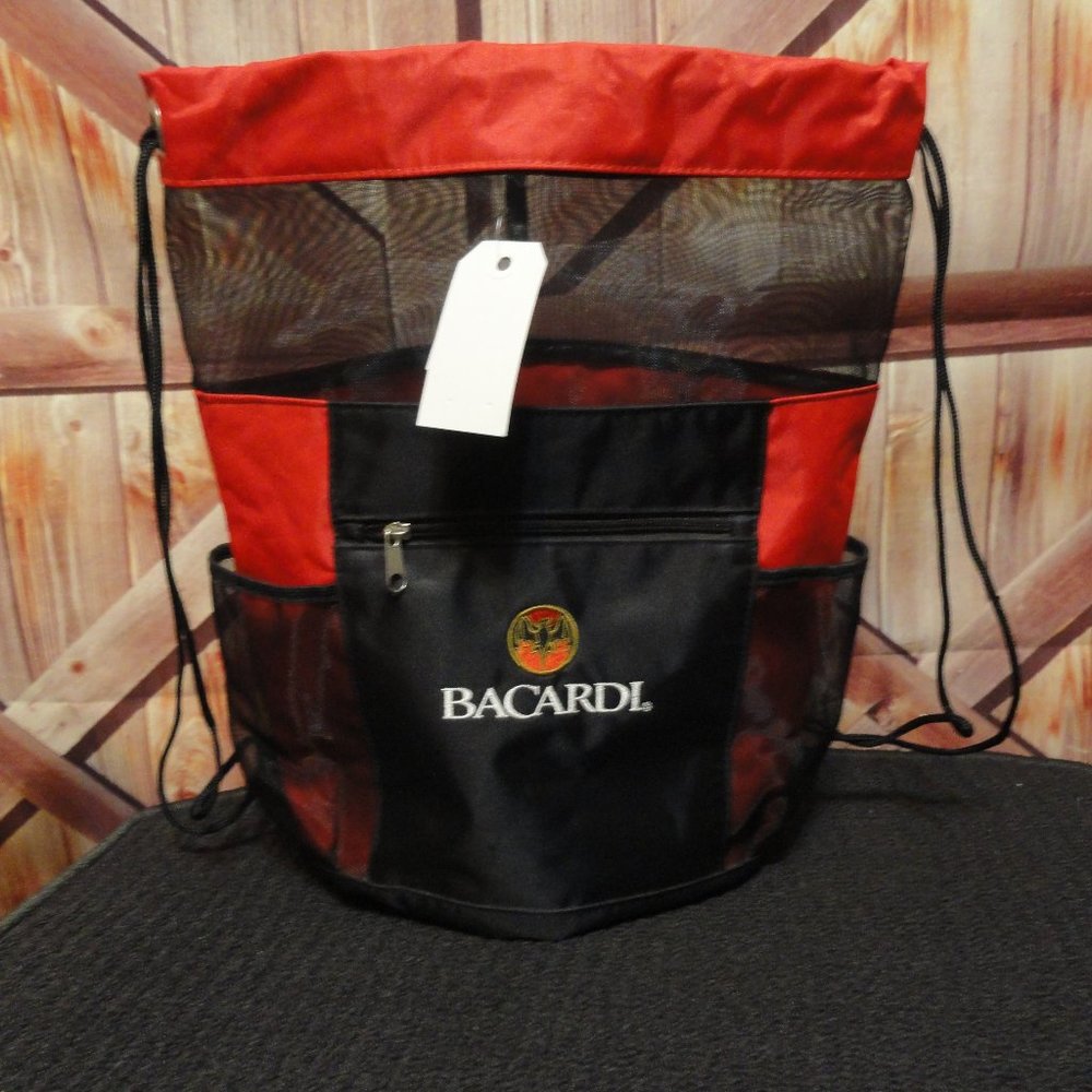 Barcardi Rum Promo Mesh Beach String Bag 16" tall, bottle pockets,heavy …